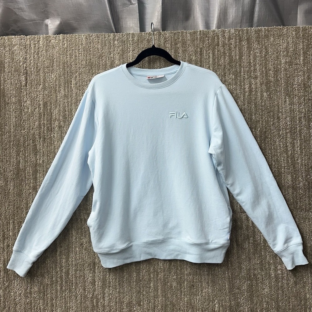 Fila Womens Sweatshirt Small Light Blue‎ Crew Neck Pullover Pastel Pockets 0081